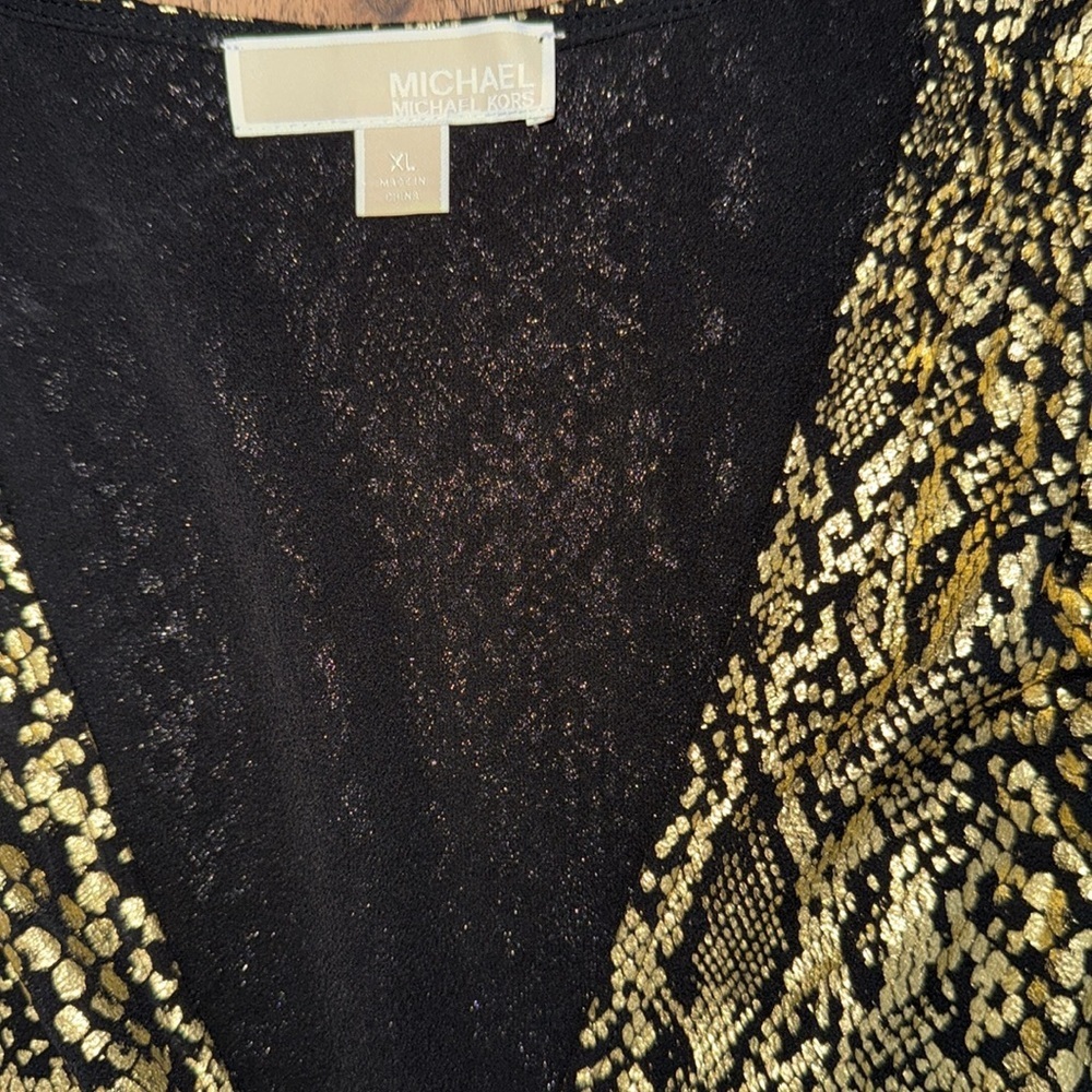 Michael Kors Gold Metallic Long-Sleeve Ruffle Hem Dress - Picture 3 of 12
